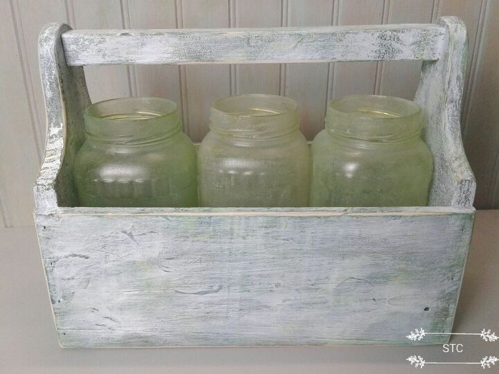 easy paint technique to achieve that weathered farmhouse look, Mason Jars Added