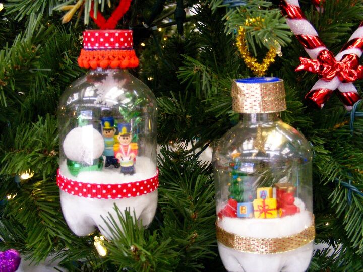 s 10 earth friendly ways to decorate for the holidays, Make bottle snow globes from plastic bottles