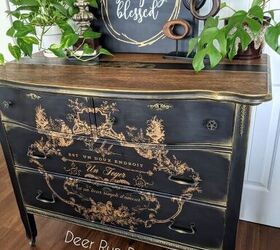 giving an old dresser a makeover using transfers moulds and paint