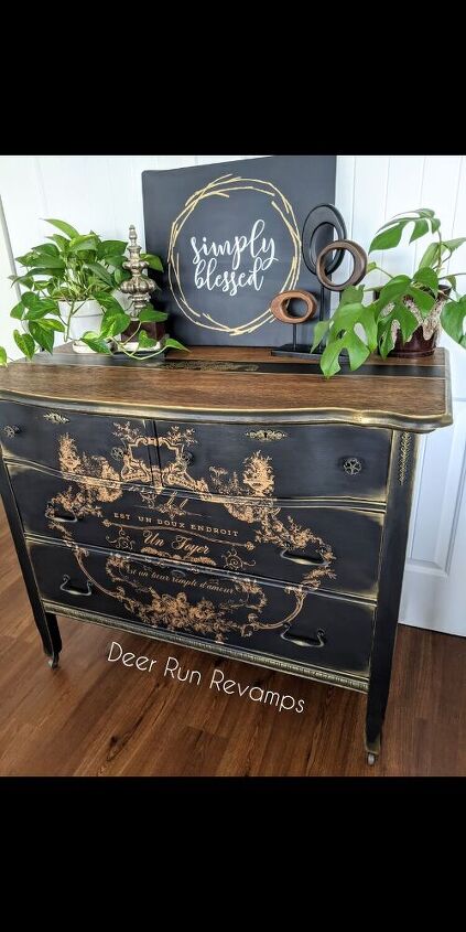 giving an old dresser a makeover using transfers moulds and paint