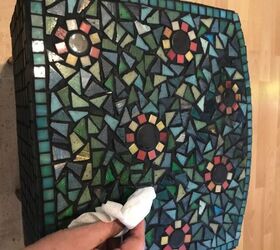 how to upcycle a vintage bedside table with mosaics, Clean grout