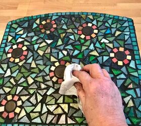 how to upcycle a vintage bedside table with mosaics, Clean grout off