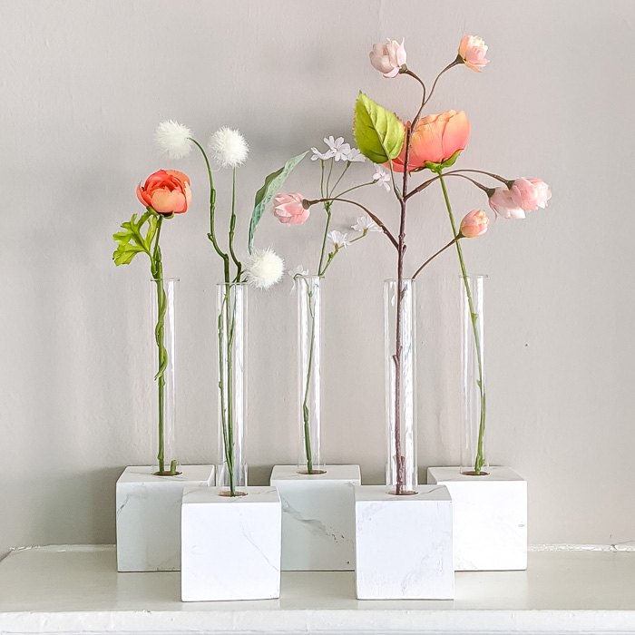 test tube vases with faux marble bases
