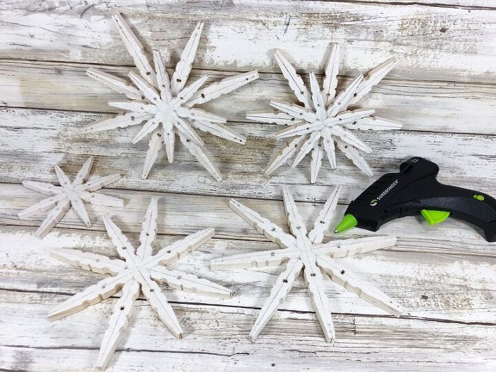 glittery clothespin snowflakes