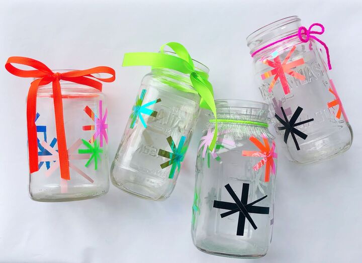 15 fun ways to use empty jars this season, Decorate jars with retro stars made from adhesive vinyl strips