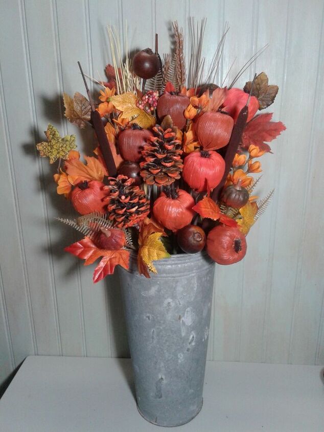 how to make custom floral picks for flower arrangements, Fall Galvanized Look