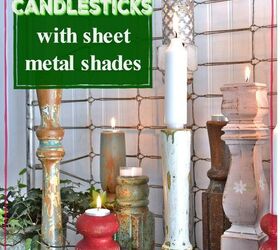 repurposed furniture leg candlesticks with sheet metal shades diy