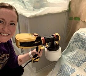 how to paint the bathroom vanity with a paint sprayer