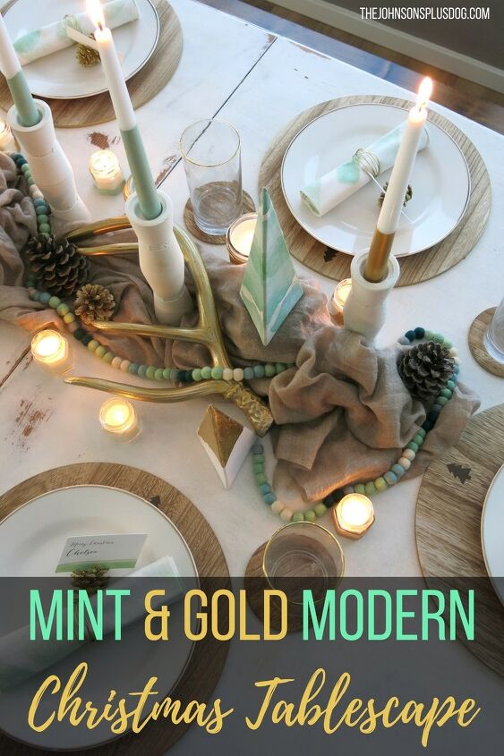 20 maneiras mgicas de vestir sua mesa de natal, Mesa de natal moderna em hortel e ouro
