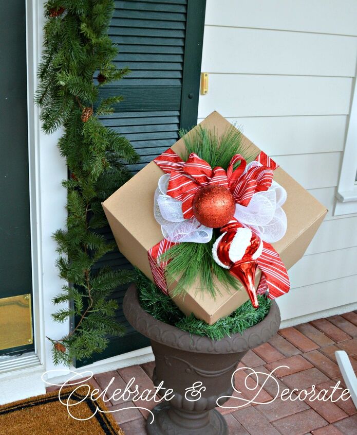 13 reasons to save your cardboard boxes this season, Upcycle cardboard boxes into easy Christmas gift box porch decor