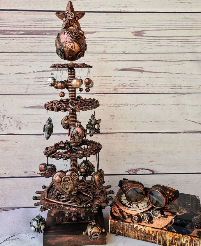 13 reasons to save your cardboard boxes this season, Embrace your inner Junker with a mixed media faux metal Christmas tree