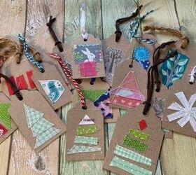 13 reasons to save your cardboard boxes this season, Make playful Christmas gift tags from cardboard and fabric scraps
