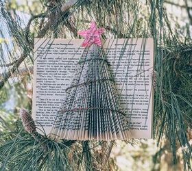 folding a book into a christmas tree