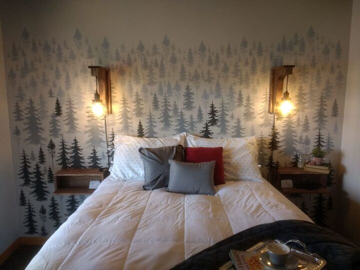 the 20 best wall makeovers of the year, Turn your bedroom into a dreamy forest with tree stencils