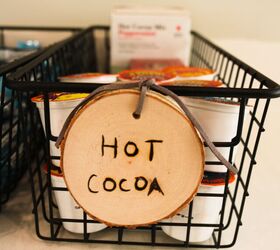 s 15 hot cocoa stations that made us smile, Keep your hot cocoa station organized with wood burned organization labels
