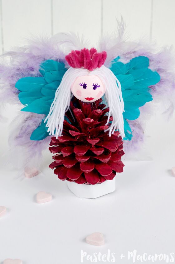 s 20 cute crafts for the kids to do while their stuck indoors, Dress up pinecones into gorgeous fairy princesses