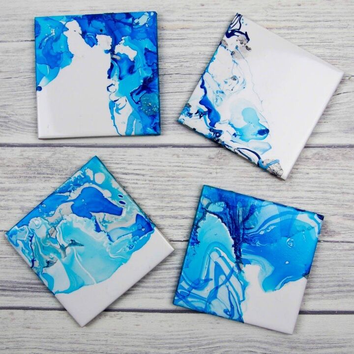 s 20 cute crafts for the kids to do while their stuck indoors, Make mesmerizing marbled coasters with nail polish
