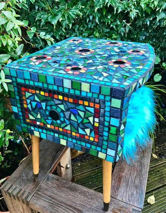how to upcycle a vintage bedside table with mosaics, Mosaic bedside table