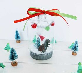 s 15 last minute christmas decorations you still have time to make, Get playful with dinosaur ornaments in mason jars