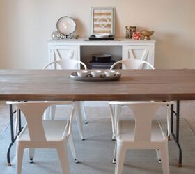21 ways to bring your old dining table into 2021, Turn a basic folding table into a plank style industrial dining table