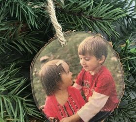 s 20 heartwarming gifts you can make from old photos, Transfer photos onto wood ornaments using temporary tattoo paper