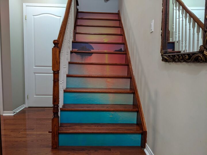 15 ideas that belong on your diy resolution list, Give your staircase a daring makeover with a vinyl sticker mural
