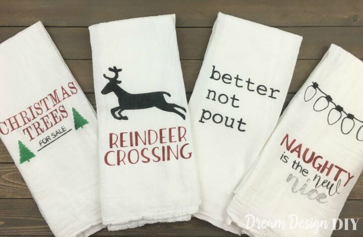 diy stenciled christmas kitchen towels