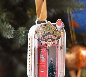 upcycled christmas card and tin can ornament