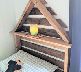 s the 15 best bedroom updates of 2020, Build a rustic house shaped headboard from pallet wood