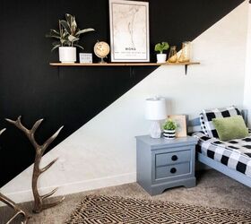 s the 15 best bedroom updates of 2020, Go high contrast with a half n half angled accent wall