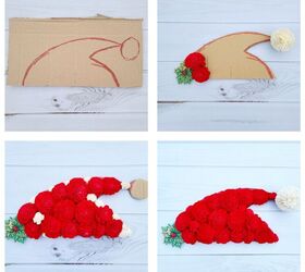 santa inspired wall hanging, Make a Hat Out of Cardboard and Wood Flowers