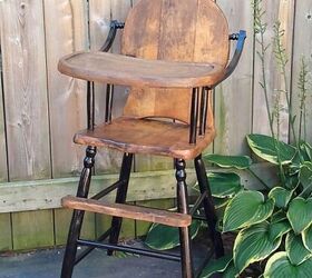 s 10 furniture makeovers we re so glad weren t painted, Restore an antique highchair to its former glory with wood stain