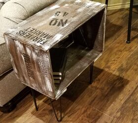 s 10 reasons why dumpster diving is one of our favorite new hobbies, Upcycle a junky wooden crate into a faux vintage side table