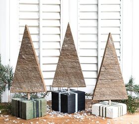 whip up these adorable christmas trees in presents using wood scraps, The finished result
