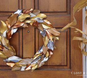 15 gorgeous ways to decorate your door after new year s, Glam up your door with an elegant metallic magnolia leaf wreath