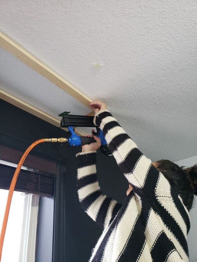 how to build a frame around a window with a curtain box, Second frame going up