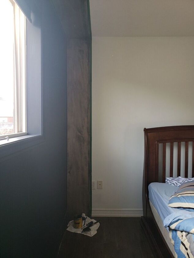 how to build a frame around a window with a curtain box, Wood frame is stained