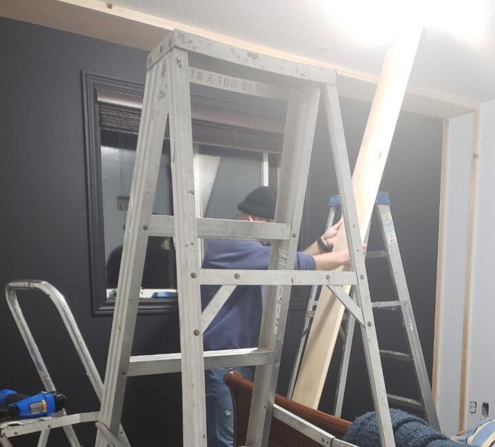 how to build a frame around a window with a curtain box, Add pine to frame around window