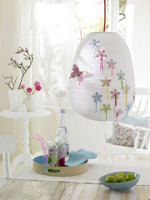 s boost your mood with these 12 colorful decor ideas, Spruce up a simple paper hanging lamp with lovely flowers