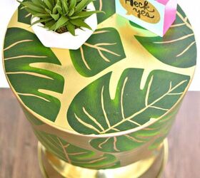 13 eye catching end tables you ll definitely want to add to your home, Decoupage palm leaves onto a gold accent table