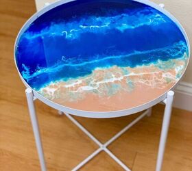 13 eye catching end tables you ll definitely want to add to your home, Transform an IKEA tray table into dreamy resin ocean art