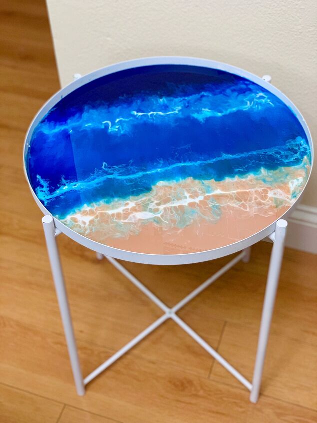 13 eye catching end tables you ll definitely want to add to your home, Transform an IKEA tray table into dreamy resin ocean art