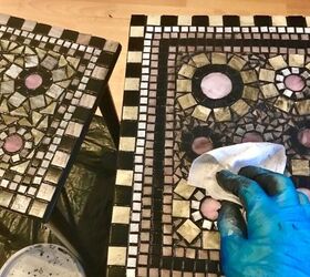 how to transform old coffee tables with mosaic, Cleaning the excess grout off