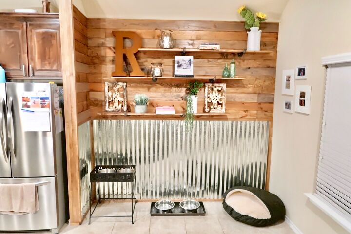 s 15 high impact ways to transform a wall without paint, Go farmhouse chic with a wooden shiplap and aluminum siding accent wall