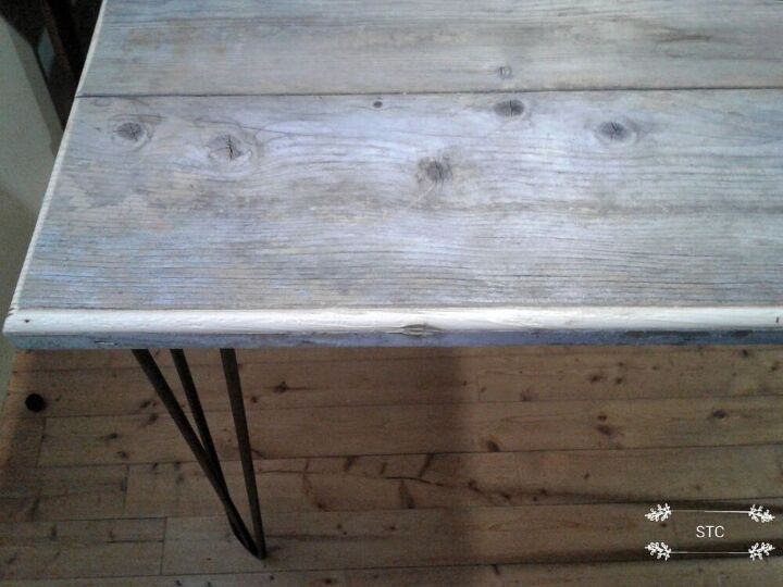 our super easy table made with wood scraps and hairpin legs, Routered Edge