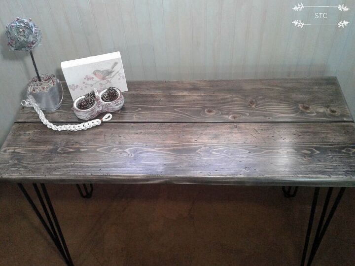 nuestra mesa sper fcil hecha con restos de madera y patas de horquilla, Mejoras en el acabado de la madera
