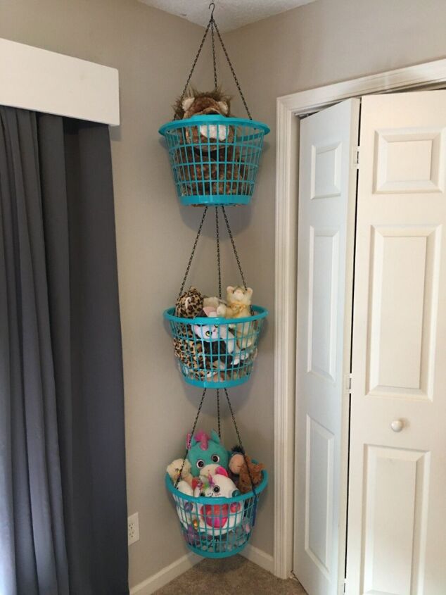 the 20 most useful home tricks techniques people shared in 2021, Make adorable organizers from laundry hampers and plant hangers