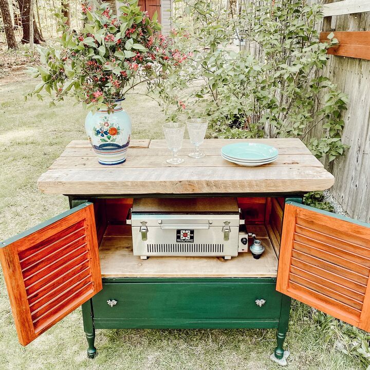 s 10 strange but stunning diys that blew us away this year, Upcycle a dresser shutters and barn wood into an outdoor grilling station