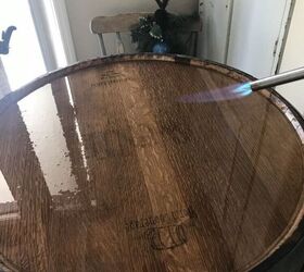 clear coat wine barrel top using epoxy resin, Very noticeable air bubbles before heating