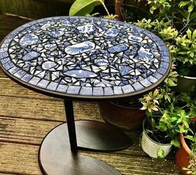 cmo transformar la superficie de una mesa con tu vajilla vieja, Mesa de mosaico con platos de cer mica